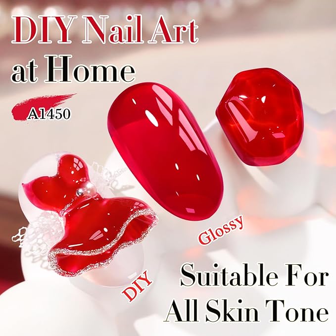 Double Rhythm 15ML Gel Polish Pure Sheer Same Color Same Bottle Soak Off Gel Polish Art Manicure Salon DIY at Home for Women (Jelly Red-A1450)