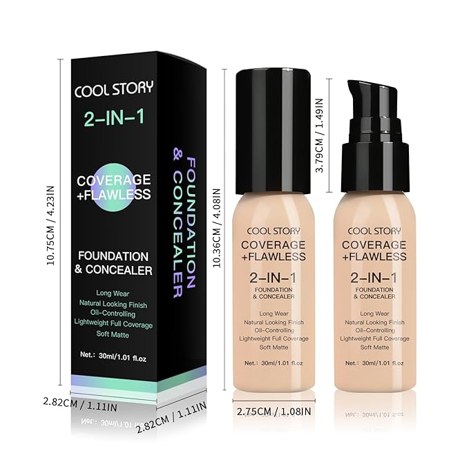 2-in-1 Foundation and Concealer Long Wear Natural Matte Finish Lightweight Coverage (Light)