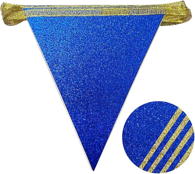 Royal Blue Gold Party Decorations Pennant Banner Flag Glitter Navy Blue and Gold Triangle Hanging Bunting for Birthday Graduation Bridal Shower Wedding Bachelorette Nautical Ahoy Achor Party Supplies