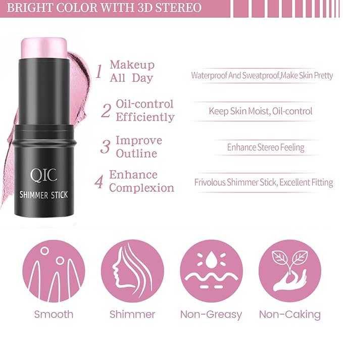 Purple Highlighter Stick,Highlighter Makeup for Face & Body, Multi-Use Body Shimmer Glow Cream for All Skin Types, Buildable, Non-Caking, Long Lasting Radiant for All Day, Great Gift for Women & Girls