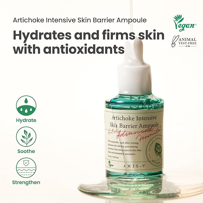 AXIS-Y Artichoke Intensive Skin Barrier Ampoule - Face Moisturizer Dark Spot Corrector Centella Ampoule - Vegan Korean Skin Care Facial Serum for All Skin Types - 1.01 fl. oz.