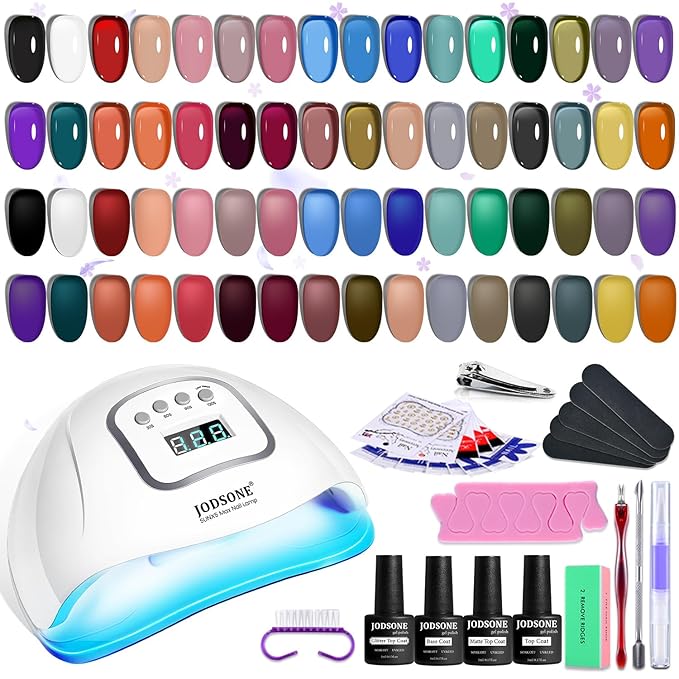 JODSONE 32 Colors Jelly Gel Nail Polish Kit with U V Light Crystal Transparent Classic Color 4 Functional Gel for All Seasons