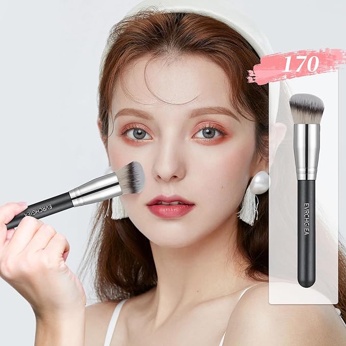 Angled Flat Foundation Concealer Contour Brush Set, 2PCS Dense Under Eye Nose Contour Kabuki Brush for Blending Setting Concealing Buffing with Liquid, Cream and Powder (170/270/ 370)…