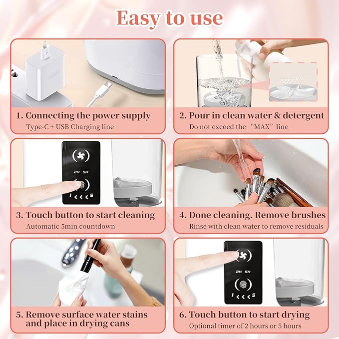 LARDERGO Makeup Brush Cleaner Machine, Ultimate Efficient Electric Automatic Cleaner and Dryer for All Types of Makeup Brushes
