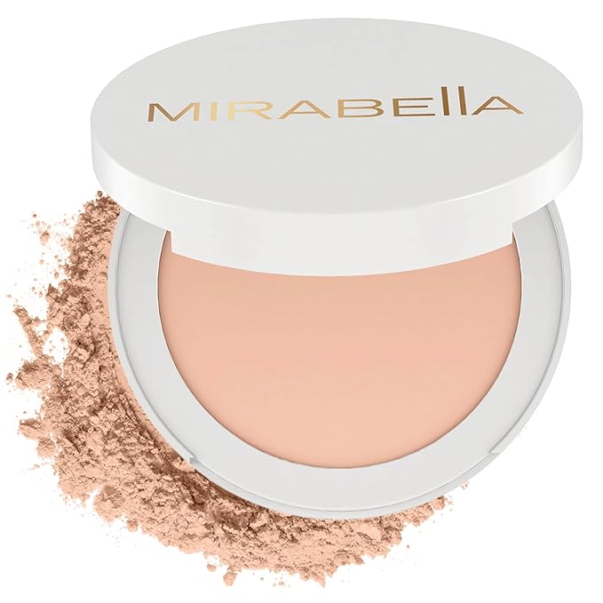 MIRABELLA - Invincible for All Pure Press Foundation, HD-Finish Pressed Powder, Buildable Mineral Pressed Powder Compact with Jojoba & Triglyceride, Age-Defying Makeup for All Skin Types, Light L8