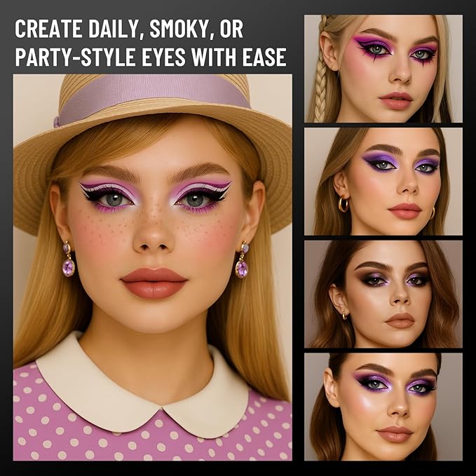 Purple Eyeshadow Palette with Mirror Lilac Violet Plum Tones Matte Shimmer Glitter 6 Colors Mini Eye Shadow Pallet Travel Size Highly Pigmented for Fairy Witch Goth Halloween Costume Makeup