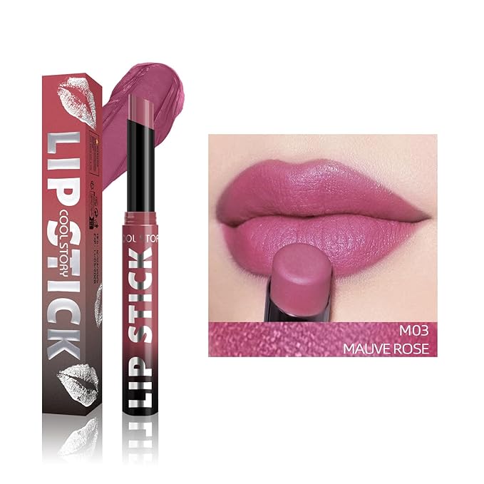 COOL STORY Matte Lipstick Lightweight Blurring Formula with High Impact Pigment, Long-lasting, 0.07 oz (Mauve Rose)