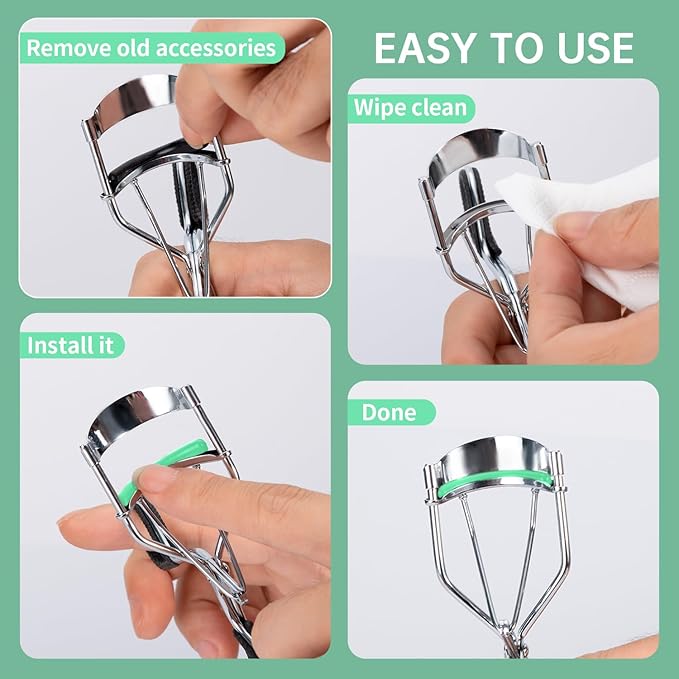 Soft Silicone Rubber Eyelash Curler Refills Compatible with Shiseido, Tweezerman, Revlon, Shu Uemura, Surratt, e.l.f Eyelash Curler for Travel Portable Carry,Cosmetic Accessory,6PCS (Green)