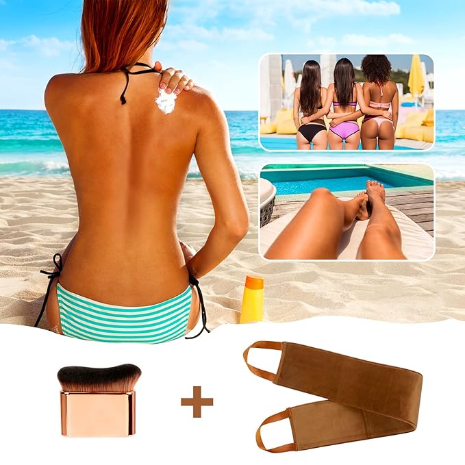 Yoseng 2-in-1 Self Tanner Brush Kit - For a Flawless & Easy Self-Tanning Experience, Rose gold kit