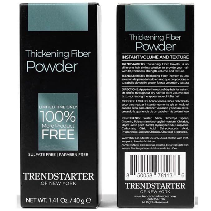 TRENDSTARTER - THICKENING FIBER POWDER (40g) - Natural Matte Finish Hair Styling Powder for All Hair Colors - Instant Thickness, Volume, & Texture - Oil Eliminating Lightweight Formula