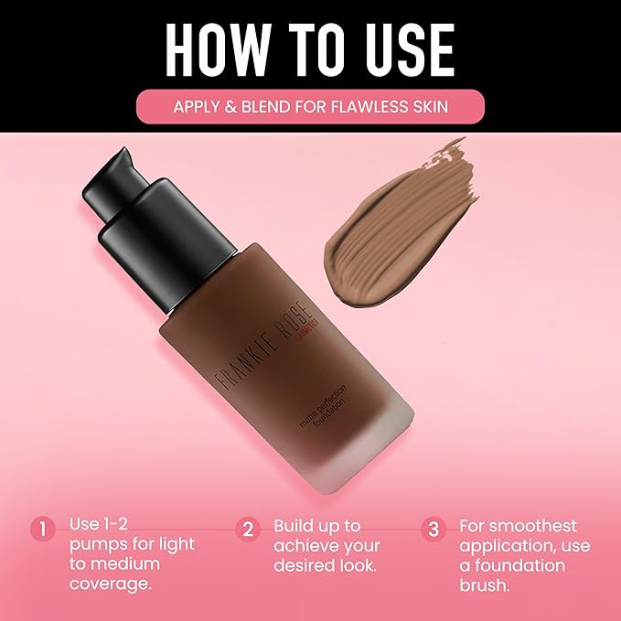 Frankie Rose Cosmetics Matte Perfection Foundation Makeup – Long-Lasting, Hydrating Foundation for Semi-Matte Finish - Foundation Full Coverage for All Skin Types - (Cocoa Butter) 1.0 US fl oz / 30 ml