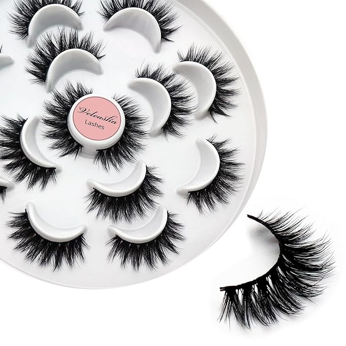 Veleasha Lashes 5D Faux Mink Lashes False Eyelashes Handmade Eye Lashes Wispy Fluffy Fake Lashes Dramatic Eyelashes Luxurious Volume Fake Eyelashes 7 Pairs Pack (5D09)
