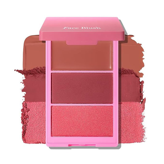 KYDA 3 Colors Blush Palette, All-In-One Face Maleup Palette, Matte Cheek Blusher Makeup, Multi-Finish Shimmery Blusher, Blendable Blush Highlighter Powder,05