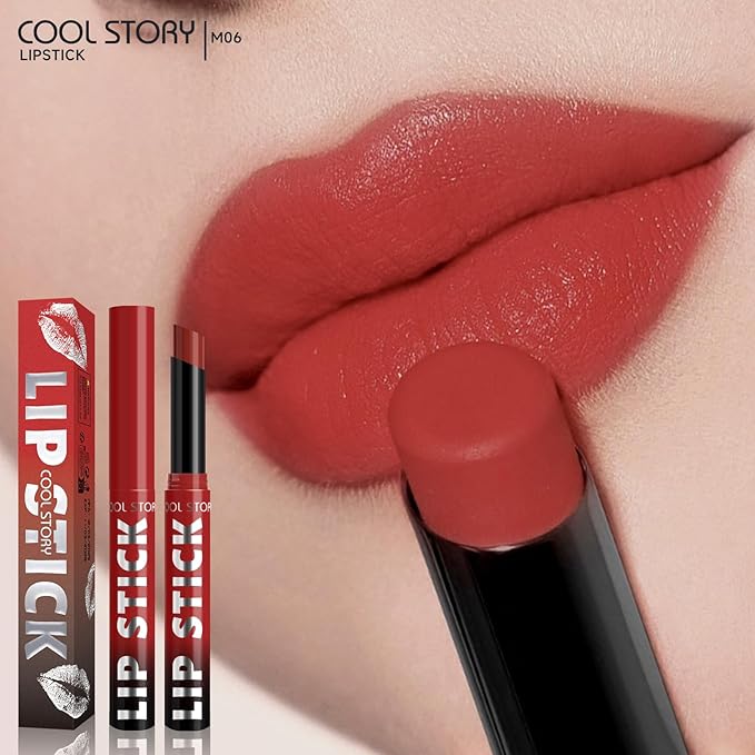 COOL STORY Matte Lipstick Lightweight Blurring Formula with High Impact Pigment, Long-lasting, 0.07 oz (Rouge Red)