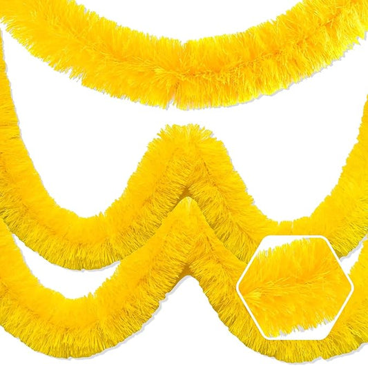 25 Feet Christmas Foil Fringe Banner Metallic Tassle Garland Metallic Backdrop Parade Floats Shiny Hanging Ceiling, Valentine's, Wedding, New Year Party Decorations(4" x 25', Macaron Yellow)