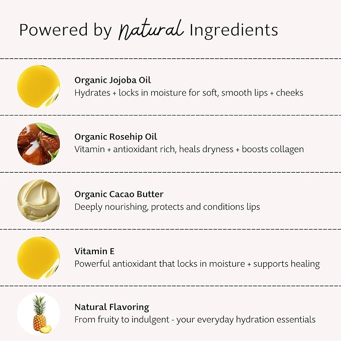 Slo | Natural Lip Balm - All Natural Ingredients, Vegan & Cruelty Free, Hydrating & Soothing, Plastic Free | Raspberry + Rosehip & Vanilla + Cacao & Pina Colada + Zinc | 3 Pack (3 x 0.28oz/8g)