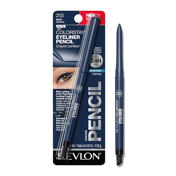 REVLON ColorStay Pencil Waterproof Eyeliner, Smudge-Proof, Eye Makeup with Built-In Sharpener, 213 Navy, 0.01 oz