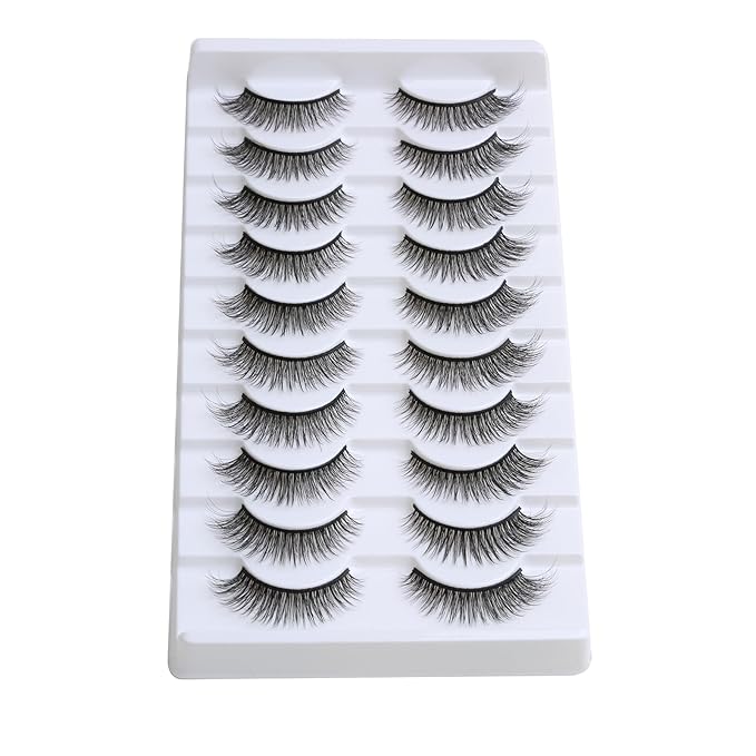 SUNWELL False Eyelashes 12mm Mink Lashes Natural Look Cat Eye Faux Mink Lashes 3D Fluffy Soft Luxury Volume Fake Eyelashes 10 Pairs Pack