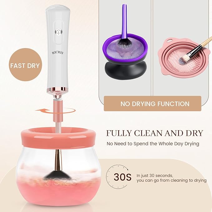Electric Makeup Brush Cleaner and Dryer Machine - Super Fast Clean and Dry Make Up Brushes - Automatic Cosmetic Brush Spinner Washer Tools
