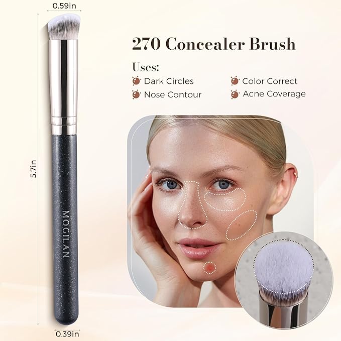Concealer Brush with Cover – Small Foundation Brush for Precise Application, Angled Makeup Brush with Soft Synthetic Bristles for Under Eye, Blemishes, Highlight & Nose Contouring