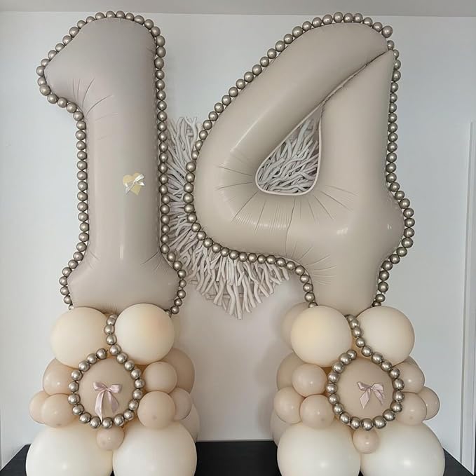 40 Inch Cream Number 1 Balloon, Beige Large Self Inflating Foil One Balloons for 1st Birthday Decorations Boys Girls, Digital 1 Helium Balloon for First Birthday Baby Shower Anniversary Party Supplies