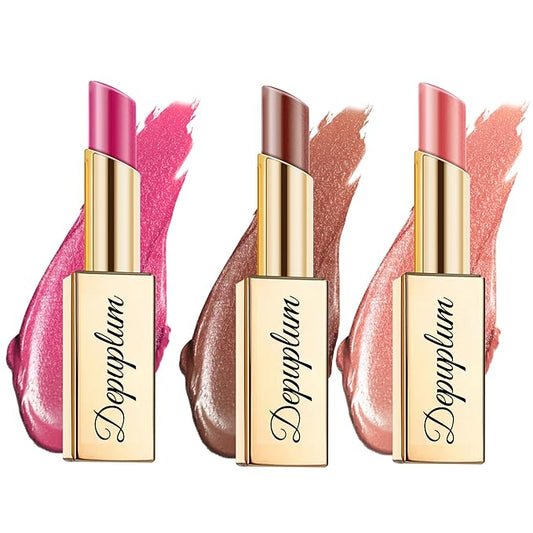 Hot Pink Brown Nude Lipstick Set for Women Shimmer Tinted Lip Balm Hydrating Moisturizing Lipstick Cruelty Free Lip Makeup, DM110/117/118