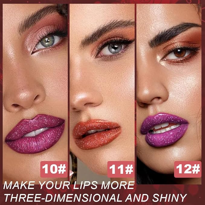 3Pcs Metallic Lipstick for Women,Lightweight Non-Drying Shimmer Frosted Lipsticks Kit Set,Glitter Lip Gloss Stain Long Lasting Waterproof No Smudge Proof No Transfer 12 Hour,Cruelty-Free Makeup (D)