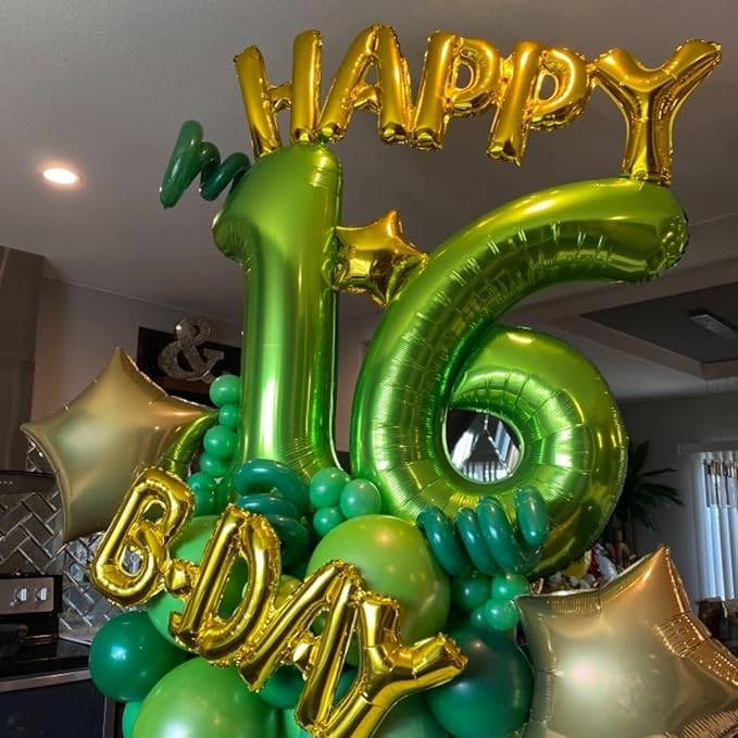 40 Inch Green Large Number Balloons Set 0-9, Self Inflate Foil Number 0 Helium Balloons for Boys Girls, Big Digit 0 Balloons for Women Men Jungle Safari Birthday Party Anniversary Supplies Decorations