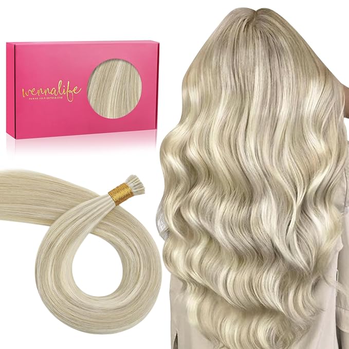 WENNALIFE I Tip Hair Extensions Human Hair, 50g 100s 16 Inch Ash Blonde Highlighted Platinum Blonde Remy Itip Human Hair Extensions Invisible Itips Straight I Tips Fusion Extensions Real Human Hair
