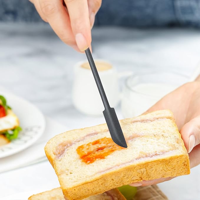 Mini Spatula Silicone Spatula Set - 4pcs Small Makeup Scrapers for Cosmetics, Reusable Beauty Tiny Tools, Thin Jar Scraper, Get the Last of the Makeup Out of the Bottle(Black)