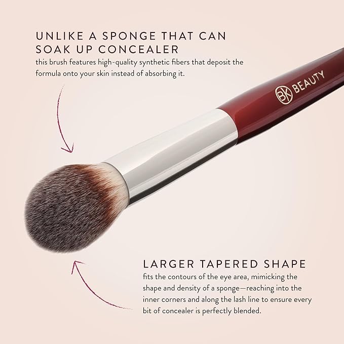 BK BEAUTY 110 LARGE CONCEALER BRUSH – Dense Tapered Under-Eye Concealer Brush for Quick Blending, Full Coverage Finish, No Product Absorption