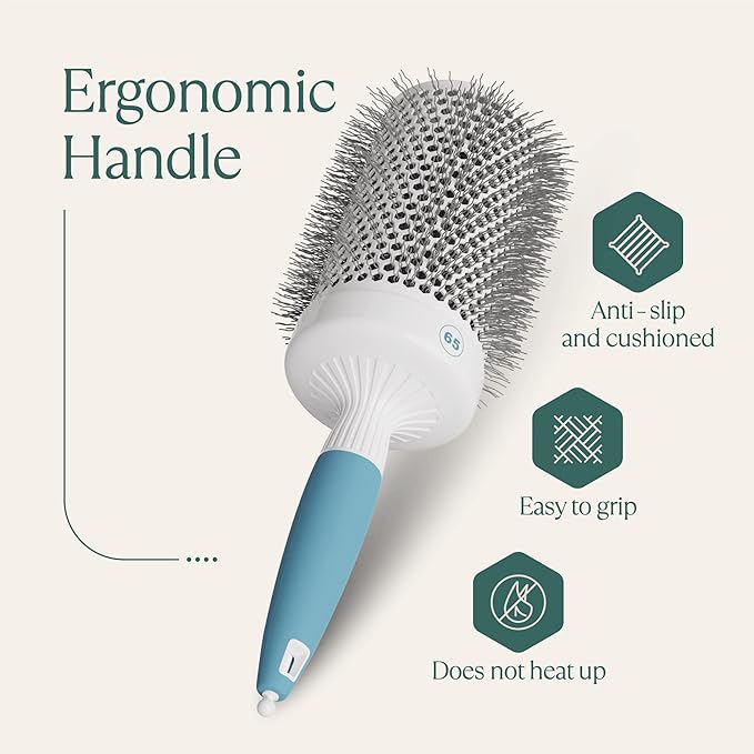 Round Brush for Blow Drying - Extra Large Ceramic Ion Thermal Barrel for Precise Styling and Maximum Volume - Lightweight Hair Brush for Smooth Manageable Hair (Bristle 3.4 in, Barrel 2.5 in)