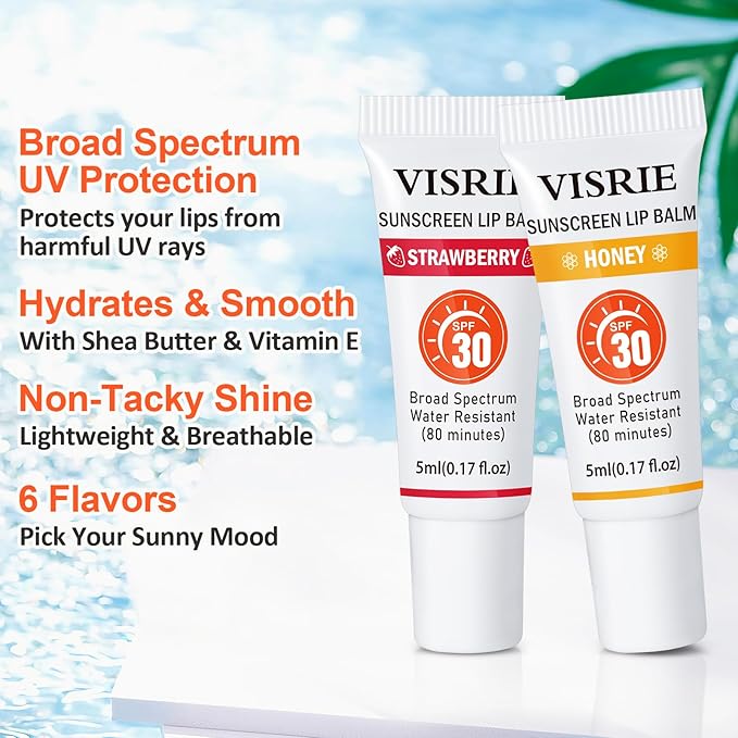 SPF 30 Lip Sunscreen, SPF Lip Balm Bulk 12 Pack, Moisturizing Sunscreen Lip Balm with Vitamin E and Shea Butter, Non-Sticky SPF Lip Gloss for All Skin Tones-Clear