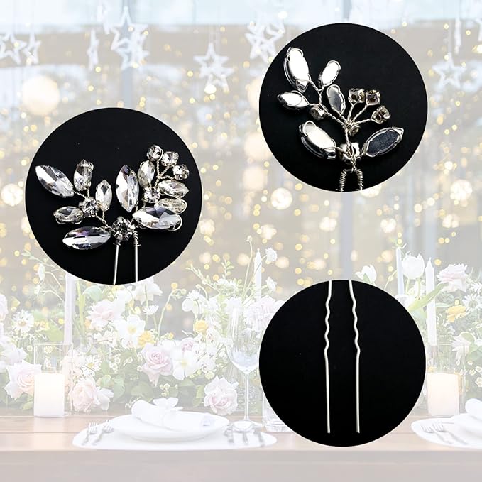 6 Pieces Bride Hair Pins Rhinestones Hair Accessories for Women Crystal Wedding Hair Piece for Bride Women Girls Bridesmaids(Silver)