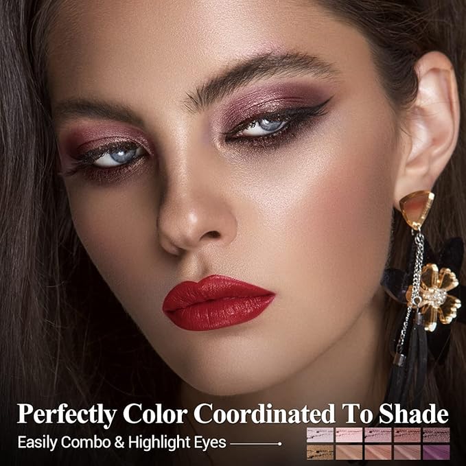 10PCS Eyeshadow Stick, Shimmer And Matte Brown Metallic Cream Eyeshadow Pencil Crayon with Smudge-proof & Waterproof, Eye Brightener Stick, Ideal Gift for Women - Cocoa Crush