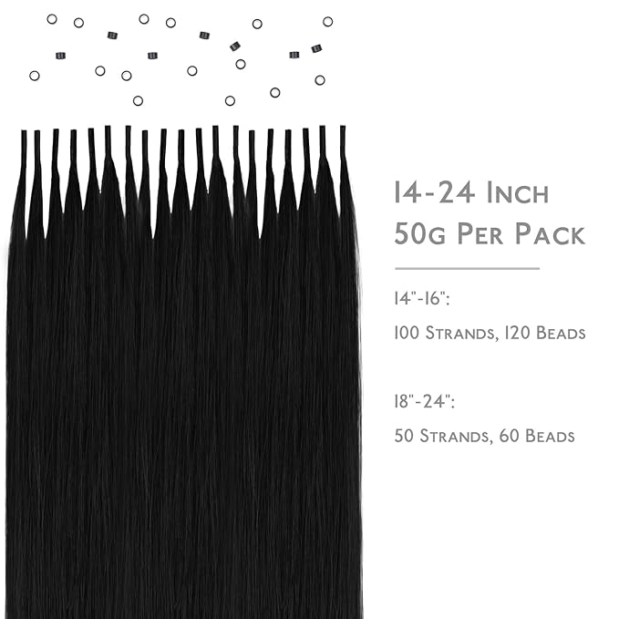 WENNALIFE I Tip Hair Extensions Human Hair, 50g 50s 18 Inch Jet Black Remy Itip Human Hair Extensions Invisible Itips Straight I Tips Fusion Extensions Real Human Hair