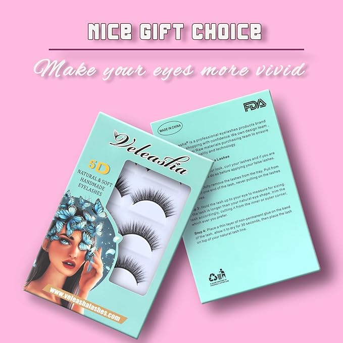 Veleasha Lashes 5D Faux Mink Lashes 100% Handmade Fluffy Fake Eyelashes C Curl Lightweight Wispy False Eyelashes Luxurious Soft Lashes 5 Pairs Pack (5D32)