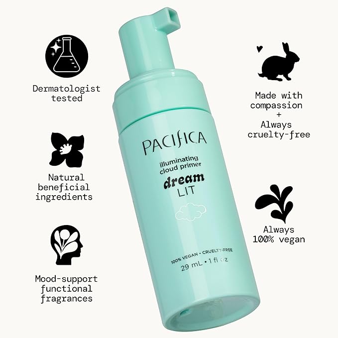 Pacifica Dreamlit Illuminating Foaming Primer with Vitamin C & Hyaluronic Acid – Hydrating Brightening Face Makeup Base for Glowing, Long-Lasting Foundation Wear – 1 fl oz Clean Beauty Vegan Formula