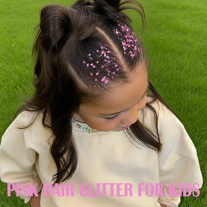 Pink Hair Glitter Stick, Chunky Sequins Body Face Glitter Singer Concert Outfits For Women,Halloween Body Paint for Kids,Waterproof Shimmer Music Festival Pink Out Accessories for Spirit Week