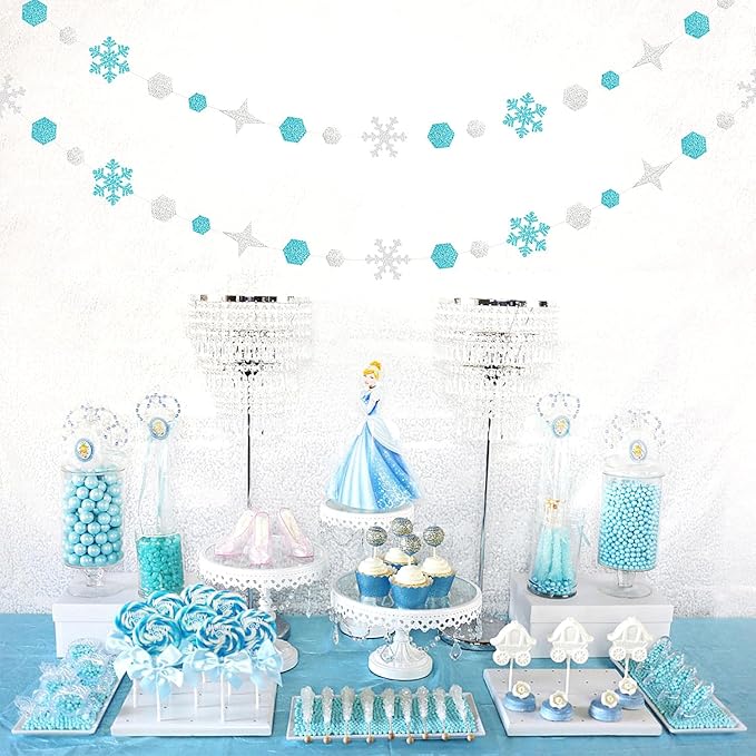 Snowflake-Snow Teal-Silver Christmas Party-Decorations Streamers - 52Ft White Winter Wonderland Frozen Hanging Paper Garland Banner,Birthday Wedding Baby Bridal Shower New Year Supplies Decor Hugtmr