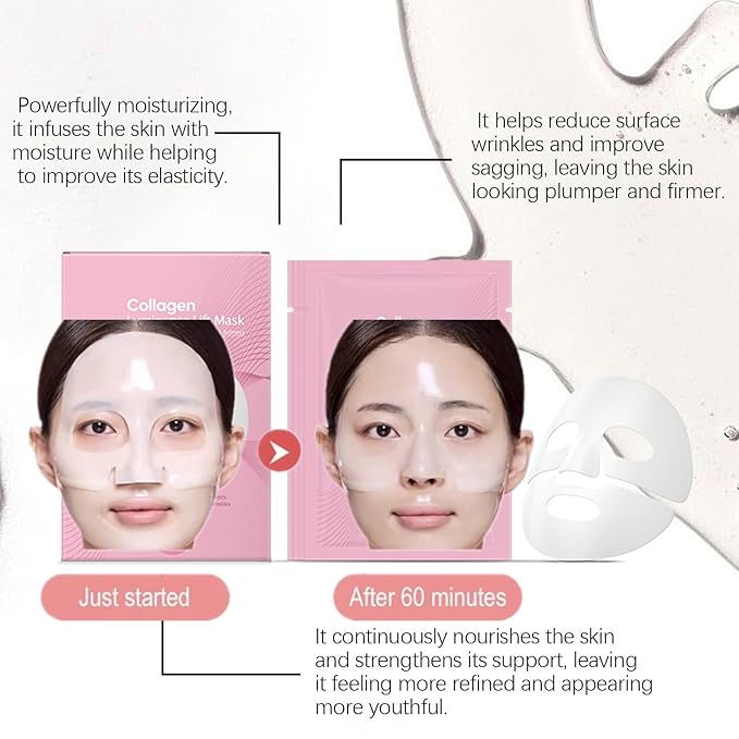 4PCS Collagen Glow Mask, Bio-Collagen Face Mask, Overnight Deep Hydrating Collagen Mask, Wrinkle Reduction & Elasticity,Pore Minimization, Collagen Mask for Glowing Skin
