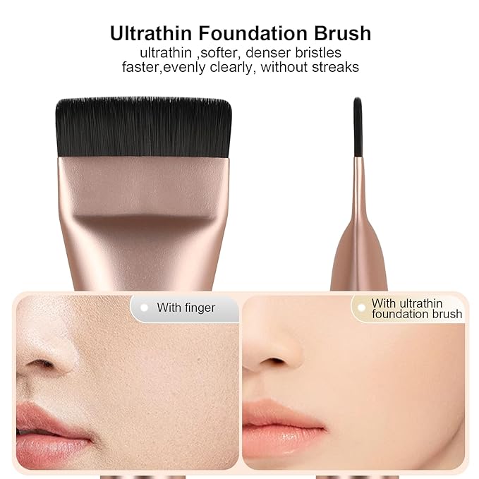 Ultrathin Foundation Brush for Liquid Makeup,Flat Spatula Liquid Foundation Brush Premium Face Makeup Brush for Blending Cream (Rose Gold)