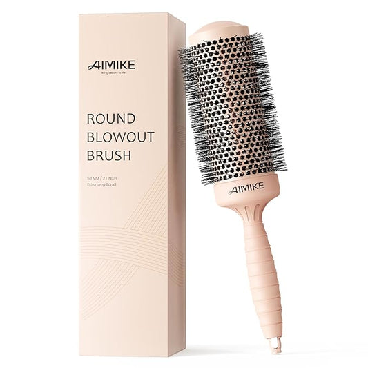 AIMIKE Round Brush for Blow Out, Extra Long Round Hair Brush w/Nano Thermal Ceramic & Ionic Tech, for Blow Drying & Styling, Curling and Shine - Barrel 2.1 inch