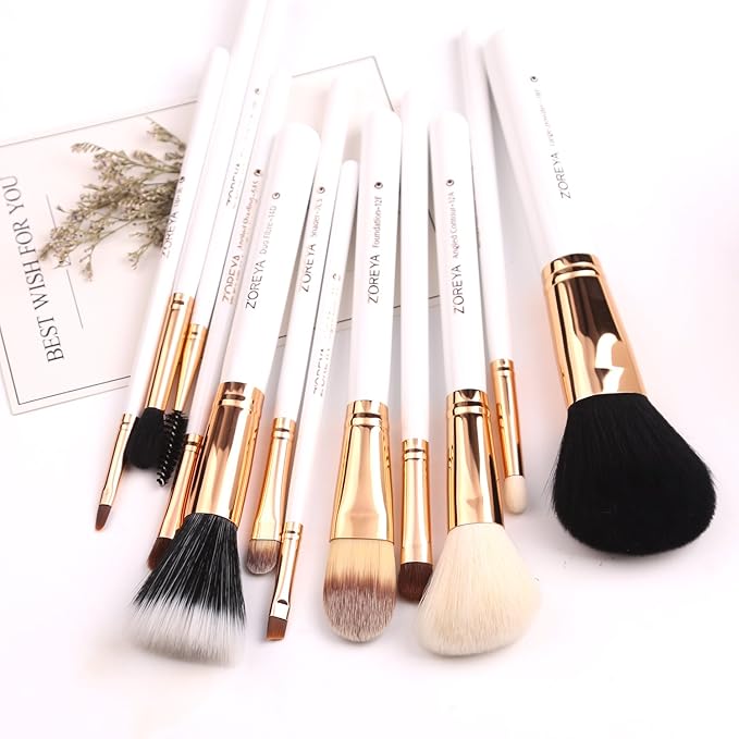 Z'OREYA Travel Makeup Brush Set White 12pcs Makeup Brushes Premium Synthetic Hair Professional Foundation Powder Contour Blush Cosmetic Eye Brush Sets With Holder