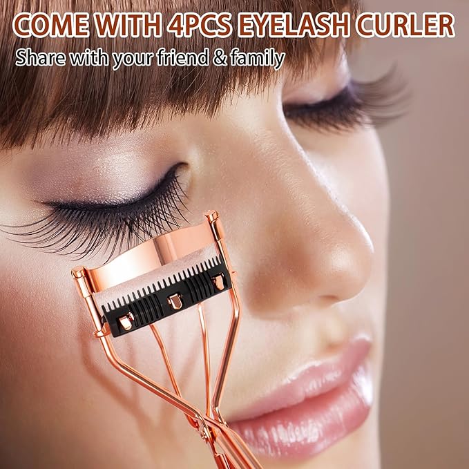 4Pcs Eyelash Curlers with Comb, Rose Gold Beauty Eyelashes Curlers with Built in Comb, Lash Curler Makeup Tool for Women and Girls