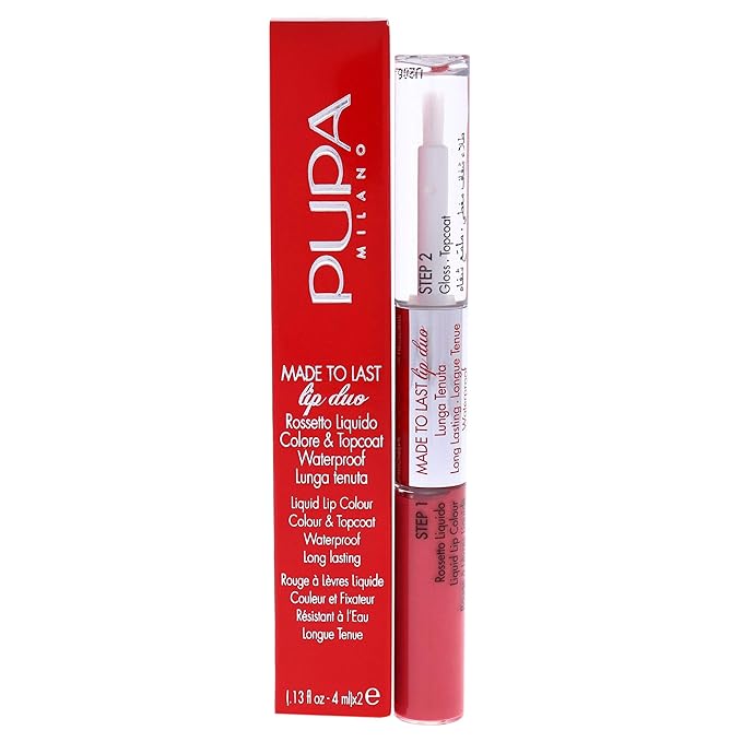 PUPA Milano Made To Last Lip Duo - Smudge-Proof Lip Color And Gloss - Highly Pigmented Shades - One Swipe Color Payoff - Gives Unrivaled Glassy Effect - Long Lasting - 008 Miami Pink - 0.13 Oz