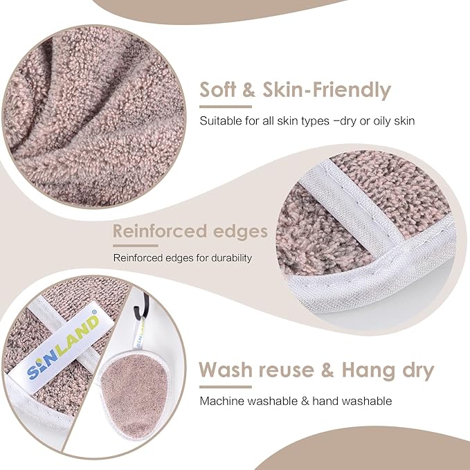 SINLAND Reusable Makeup Remover Pads For Face,Eye,Lips Microfiber Gentle Facial Cleansing Cloths for All Skin Types Friendly for Makeup Remover With Laundry Bag 5.1inchx3.93inch Pack of 12