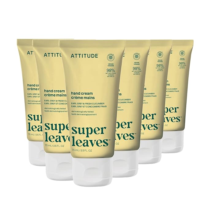 ATTITUDE Hand Cream, EWG Verified, Plant and Mineral-Based, Vegan Personal Care Products, Lemon Leaves, 2.5 Fl Oz (Pack of 6)