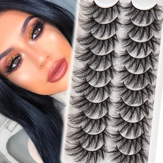 Veleasha Lashes Fluffy Wispy Faux Mink Eyelashes Criss-cross False Lashes 10 Pairs Pack Fake Eyelashes for Women (6D60)