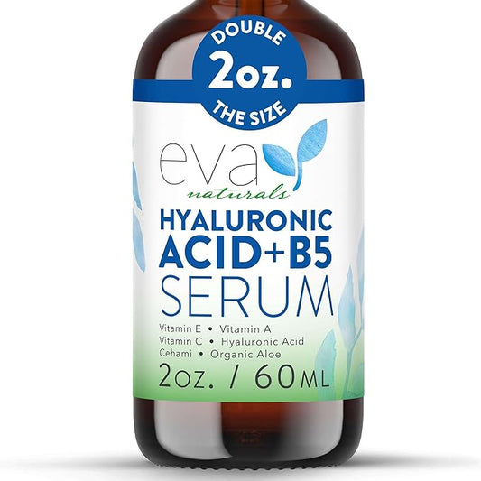 Eva Naturals Hyaluronic Acid + B5 Serum for Face – Ultra Hydrating Vitamin C & B5 Facial Serum for Deep Moisturizing, Wrinkle & Dark Spot Treatment, Skin Firming & Renewal